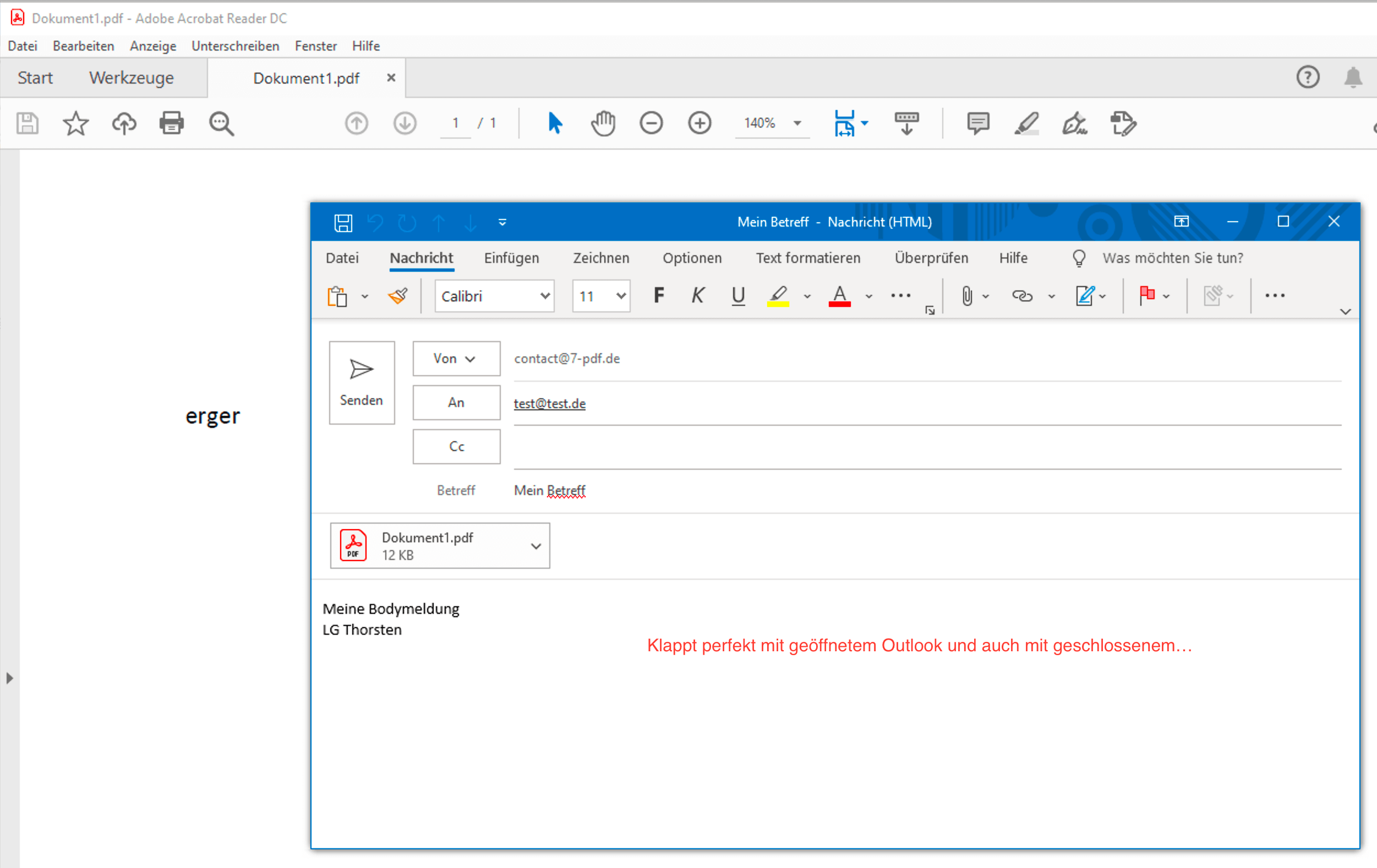 Outlook email with PDF file attachment opens automatically