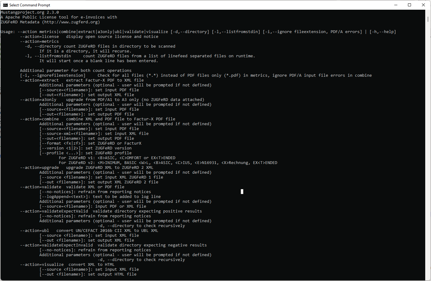 Mustang CLI in the Windows 11 command prompt