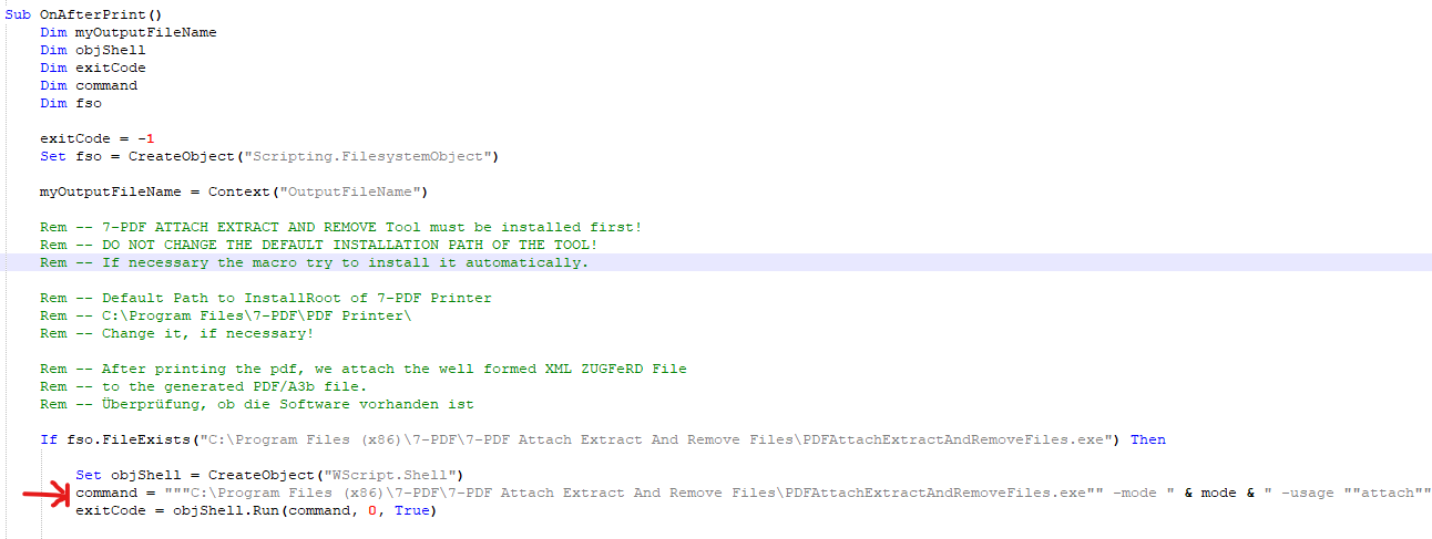 The really important line is the second to last line in the VB Script macro.