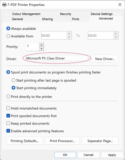 Check printer driver