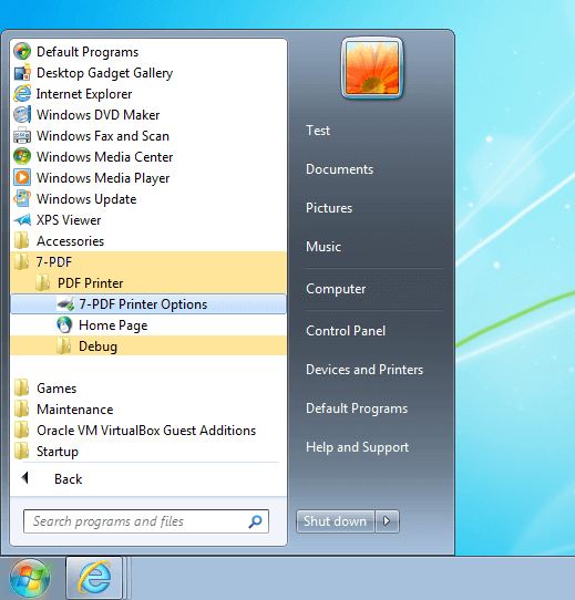 Option Dialog Win 7