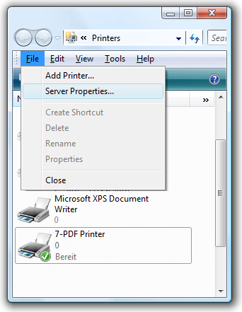 Server Properties PDF Printer