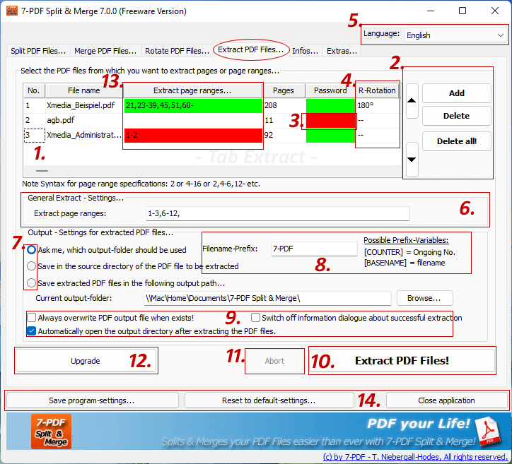 Extract PDF in the 4th basic tab of the program