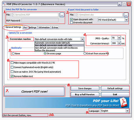 PDF2Word General Settings