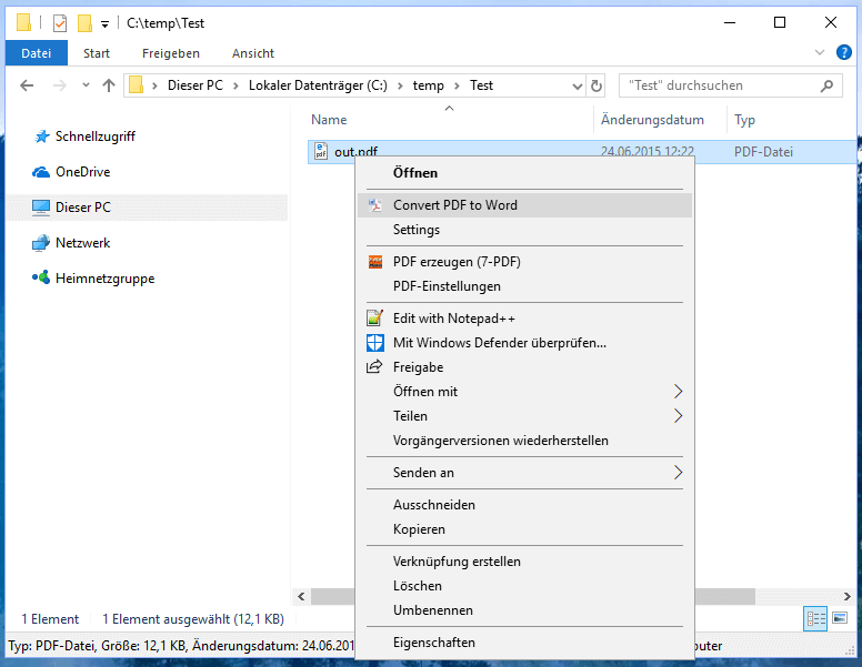 Windows Explorer with integrated PDF Editor under Windows 10