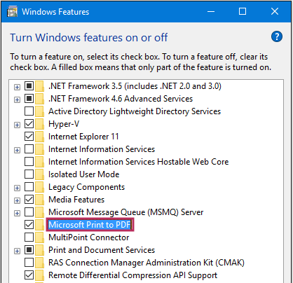 Add feature Print to PDF under Windows 10