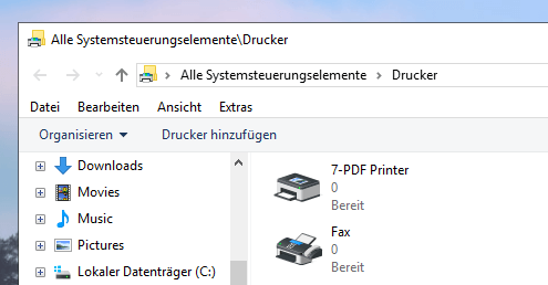 7-PDF Printer is listed as a new printer